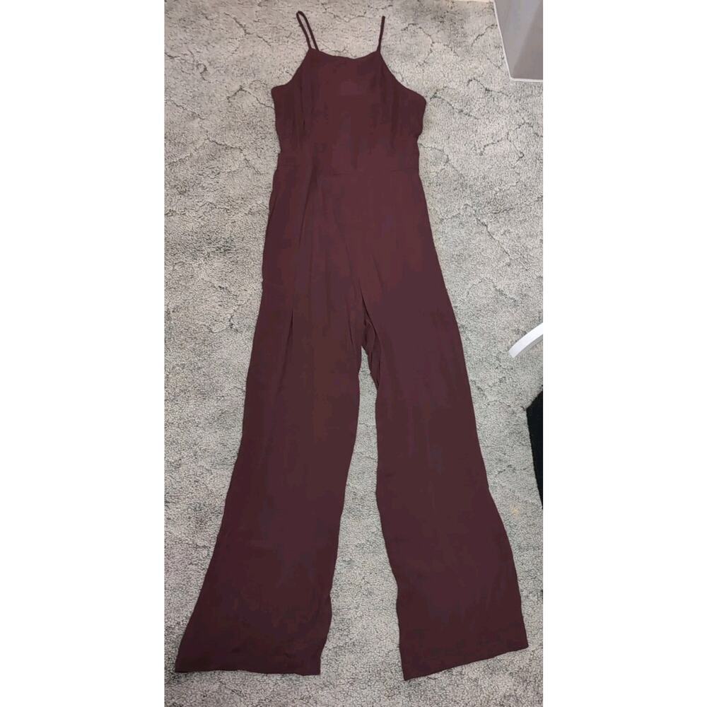 Abercrombie & Fitch Back Bow Tie Jumpsuit Burgundy Women's L Preppy Beach (973)